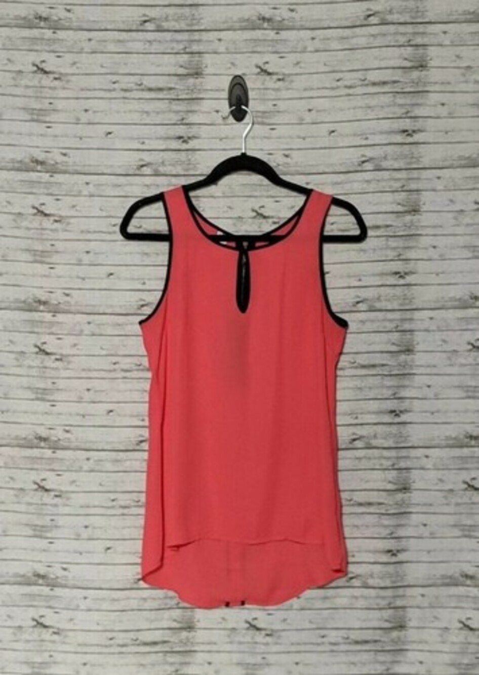 Maurices Studio Y Salmon Sheer Tank black trim zip back sleeveless casual medium